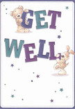 This get well card radiates gentle optimism and delight, recalling the friendly sidewalk greetings across Bounds Green. Two adorable characters-a cuddly teddy bear and an effervescent puppy-vividly engage with bright, oversized letters spelling out 'Get Well.' Rich aquas and indigos energise the text, their vibrancy echoing against a creamy, inviting background. Sparkling stars in shades of blue and purple arch across the design, infusing the card with a sense of joyful whimsy and the subtle promise of better days. Every illustrated texture-from the downy fur to the puppy's velvety ears-brings to mind the tactile comfort of a freshly delivered bouquet from a nearby florist. This card is more than a written message; it's a visual embrace for someone in recovery, crafted with encouragement that blossoms like spring flowers throughout the neighbourhood. Its heartfelt artistry and local charm make it an uplifting gesture for neighbours and loved ones in Bounds Green.
